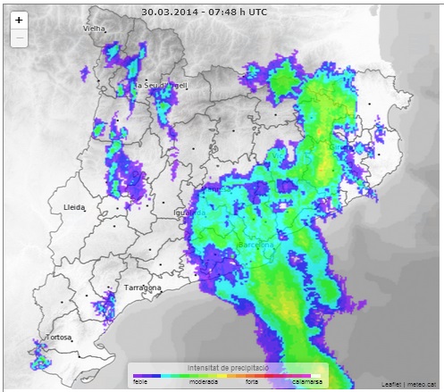 EIX.  Actualització de l'ALERTA del pla INUNCAT per la previsió de pluges intenses durant tot el dia d'avui i per l'episodi d'onatge