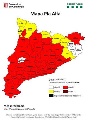 Risc alt d'incendi forestal a 31 comarques de Catalunya a partir d’aquesta mitjanit. EIX