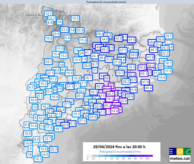 Catalunya registra el dia més plujós des del setembre de l'any passat. Meteocat