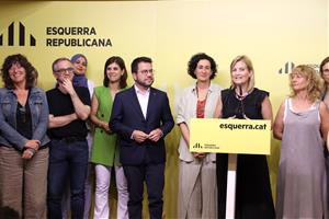 Dirigents d'ERC en una roda de premsa per anunciar un preacord d'ERC amb el PSC per a la investidura de Salvador Illa. ACN