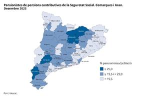 El Moianès (2,4%), Aran (2,1%) i el Baix Penedès (1,9%) són les comarques on més augmenta el nombre de pensionistes l'any 2023. Generalitat de Catalun