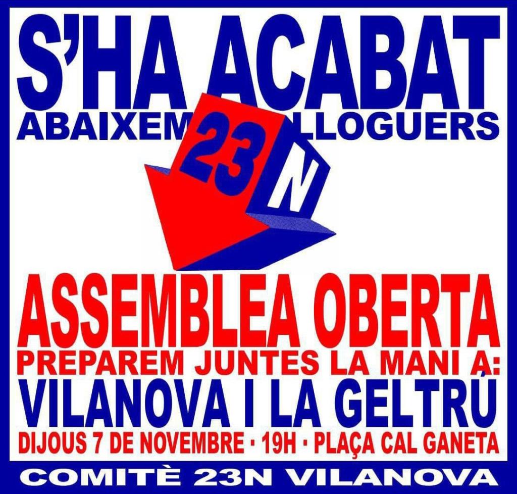 La Federació d’Associacions Veïnals de Vilanova i la Geltrú s’adhereix a la manifestació per un habitatge digne del 23 de novembre. EIX