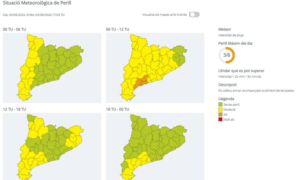 La pluja pot deixar registres de 20 litres en mitja hora a gran part de Catalunya fins dimecres. EIX