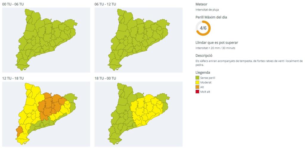 Protecció Civil activa l'alerta del pla INUNCAT per la previsió de pluges intenses divendres. EIX