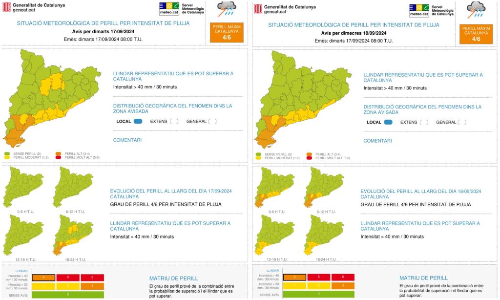 Protecció Civil activa l'alerta del pla Inuncat per la previsió d'inundacions sobtades al litoral sud de Catalunya. EIX