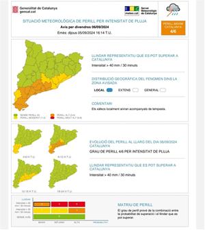 Protecció Civil activa l'alerta per la previsió de pluges intenses a partir d'aquesta nit i demà divendres. Meteocat