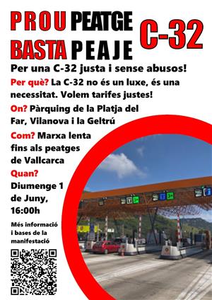Nova mobilització ciutadana per reclamar tarifes justes a la C-32: marxa lenta el pròxim 1 de juny. EIX