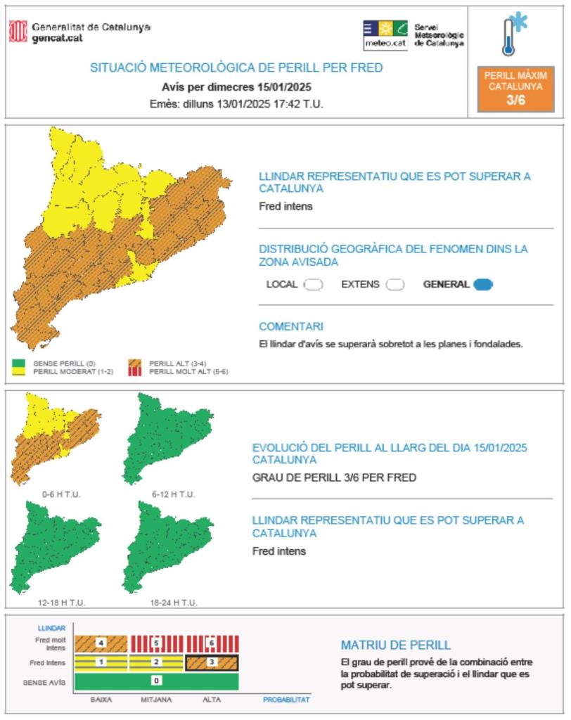 Protecció Civil activa l’alerta del pla Procicat per onada de fred. EIX